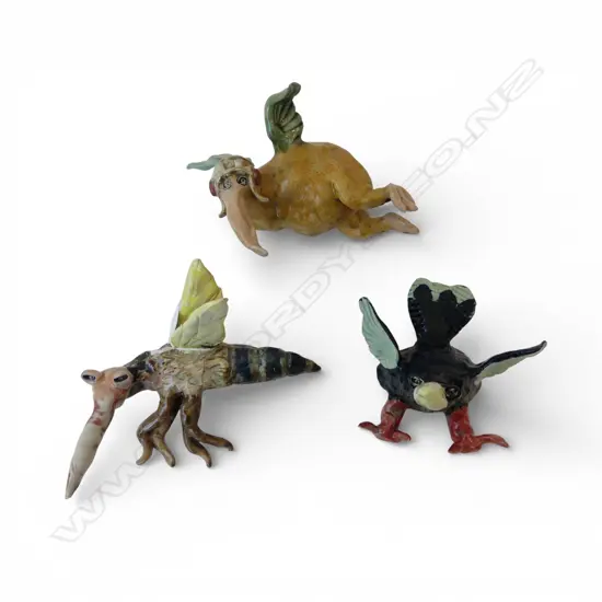 3 PCES JOHN GREEN STUDIO POTTERY; 2 BIRDS & MOSQUITO W.190mm