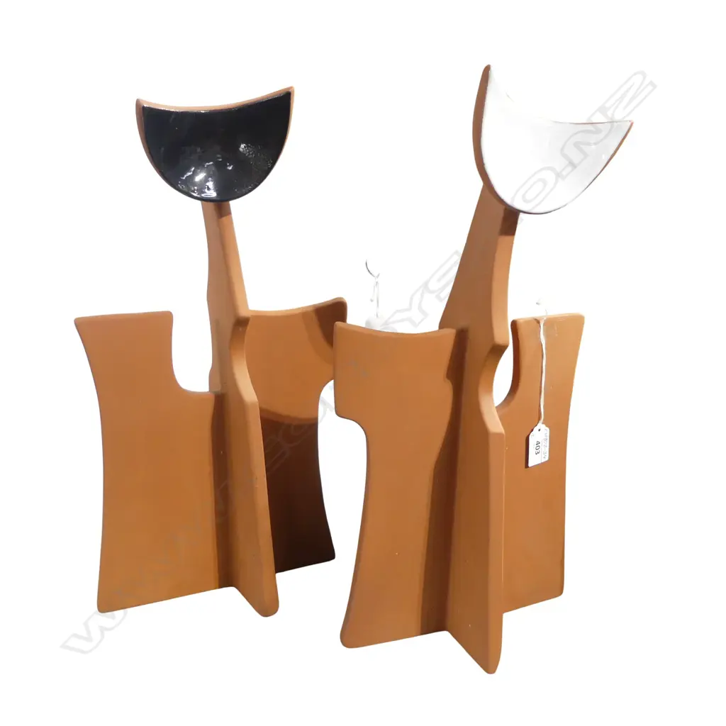 2 ABSTRACT FORM STUDIO POTTERY FIGURES potters mark to base H.450mm Image 1++