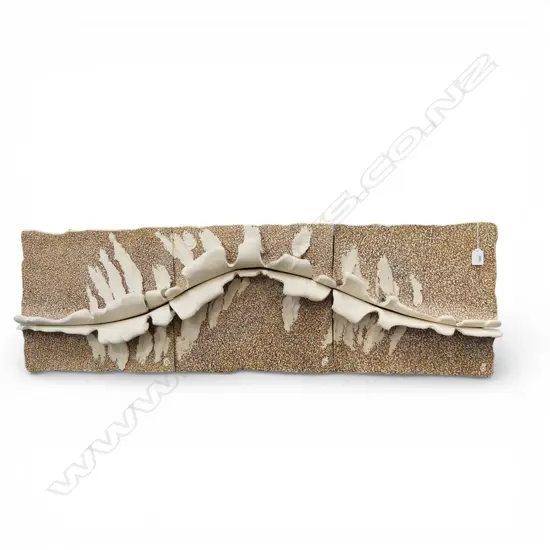 JIM PALMER, TECTONIC FURROW - CLOISONNE SETTING, POTTERY WALL SCULPTURE 1080x43x340mm