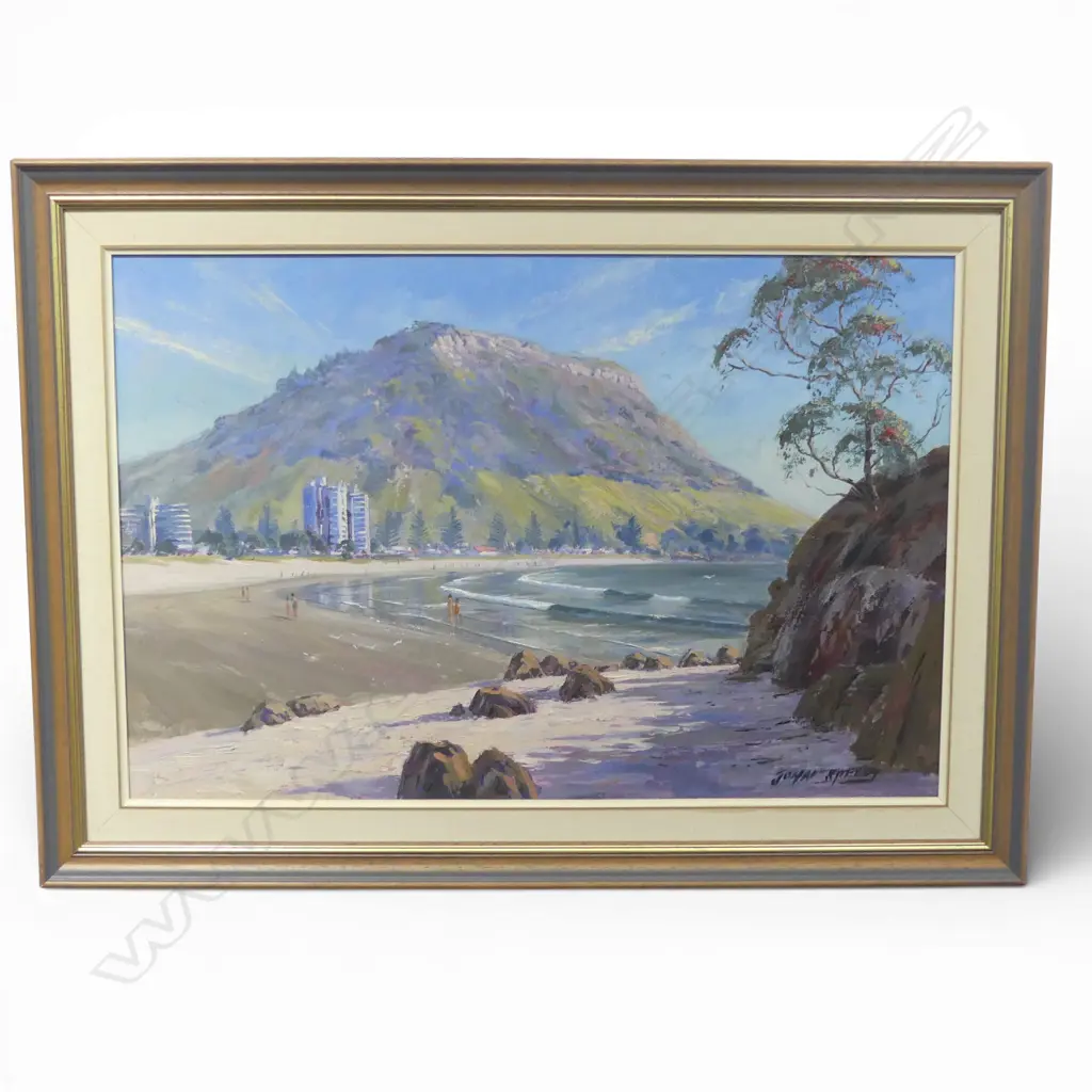 JOHN SPEEDY, Mt. MAUNGANUI - BAY OF PLENTY N.Z., OIL ON BOARD, 400 x745mm Image 1++