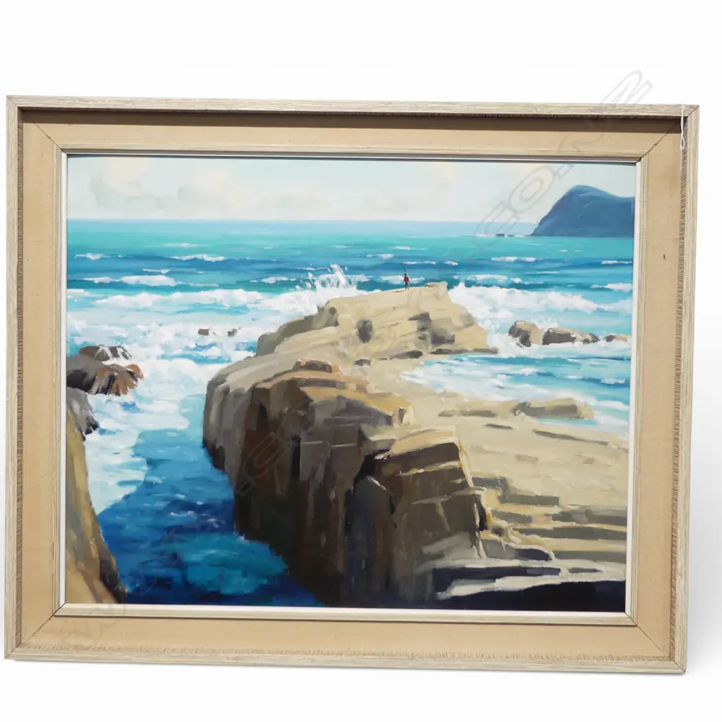 COLYN NICHOLLS OIL PAINTING 'ROCKS NEW PLYMOUTH' 590 x 740mm labelled. Ex. Kelliher Prize Entry Image 1++