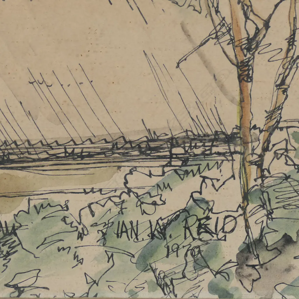 IAN REID, TINAKORI RD, WELLINGTON, SKETCH ON PAPER, HAND-COLOURED, SIGNED & DATED 1970, 340 x 480mm Image 1++