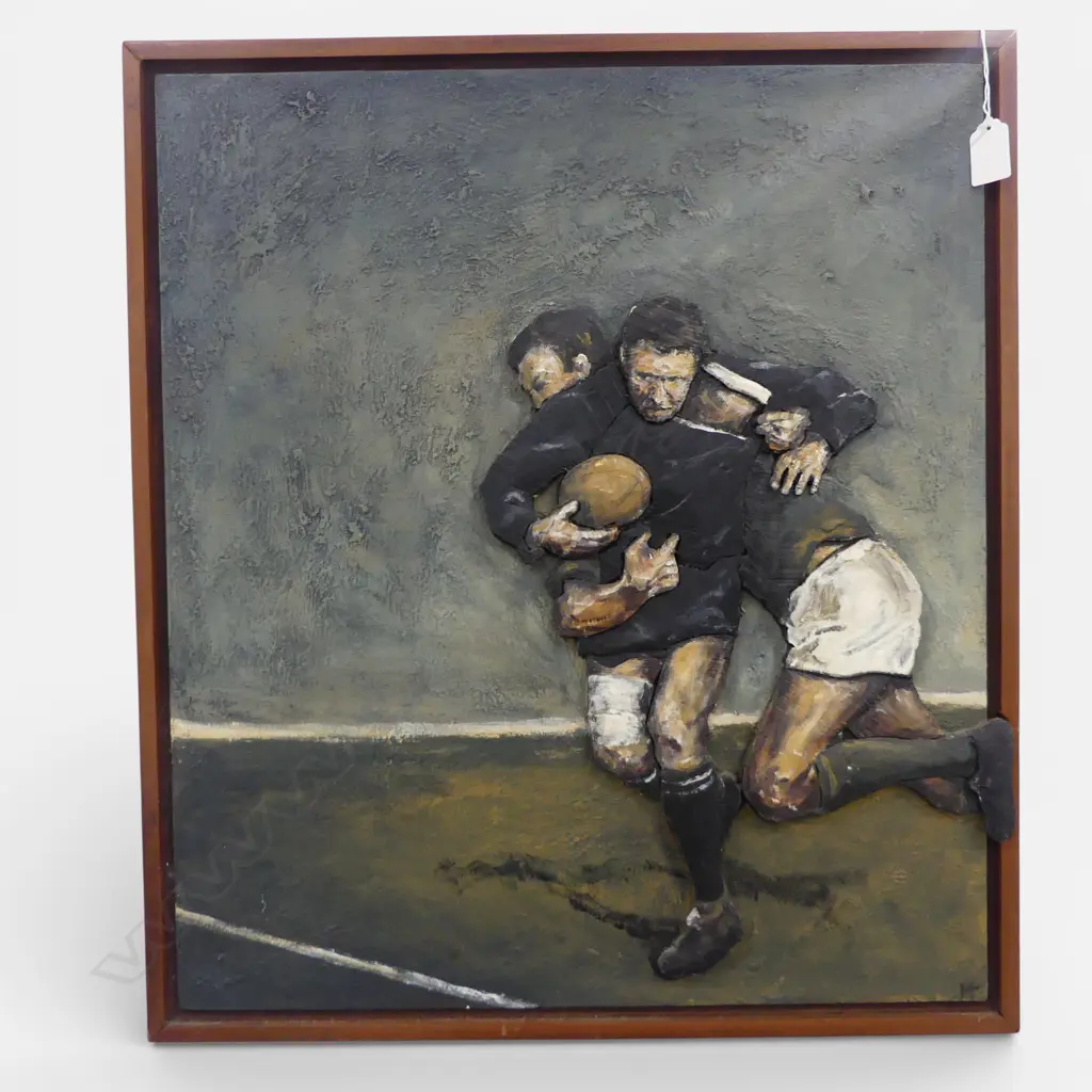 MARTIN LYLE 'FOR THE LINE' CARVED WOOD AND PAINTED 3D PAINTING 545 X 470MM Image 1++