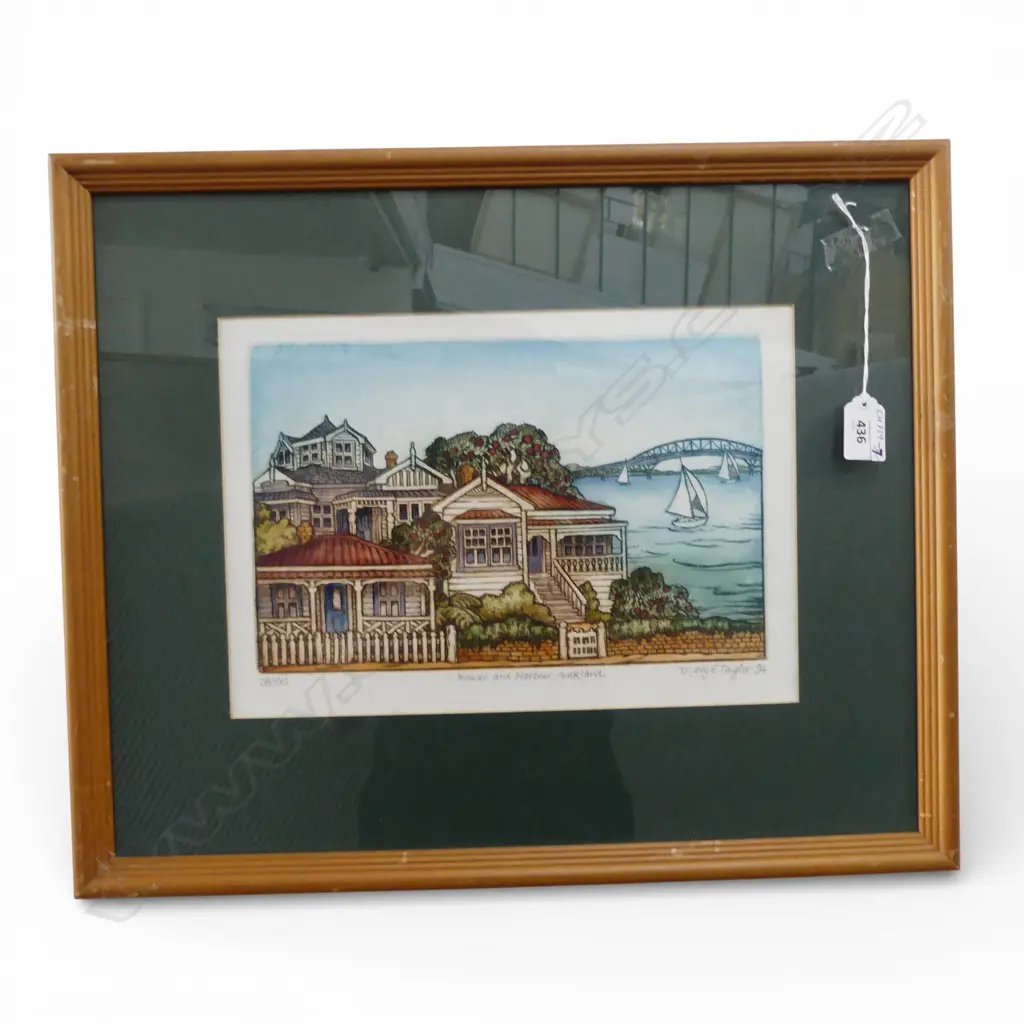 MARY TAYLOR 'HOUSES AND HARBOUR' COLOURED ETCHING 38/190 180 X 280MM Image 1++