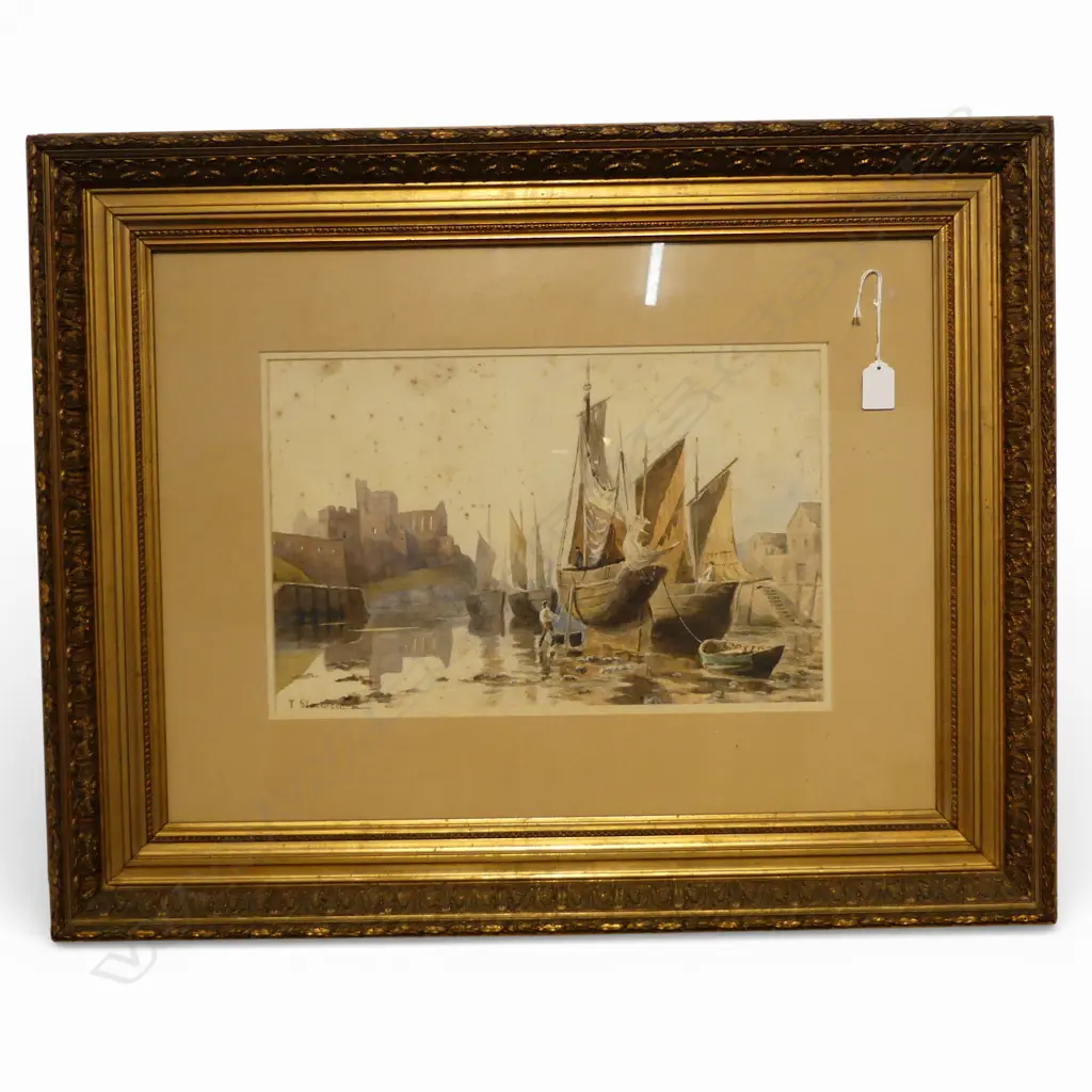 T. STEVENSON, BOATS ON THE SHORE, SIGNED, 265 x 415mm. Some foxing Image 1++
