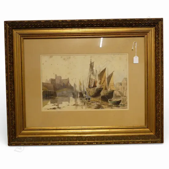 T. STEVENSON, BOATS ON THE SHORE, SIGNED, 265 x 415mm. Some foxing
