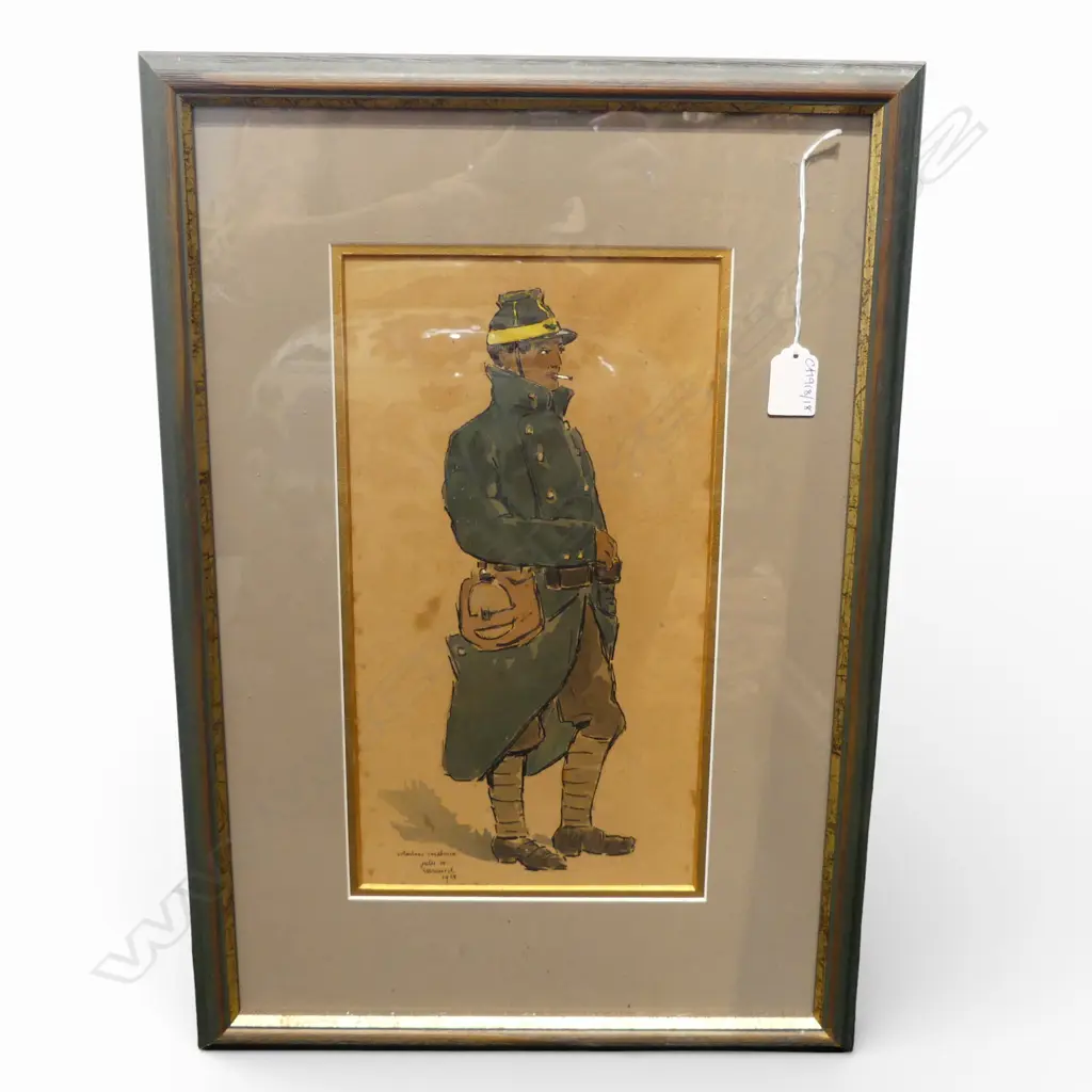 JULES-MARIE CANNEEL (BELGIAN 1881-1953), SKETCH OF A SOLDIER, WC, SIGNED & DATED 1914 345x185mm Image 1++