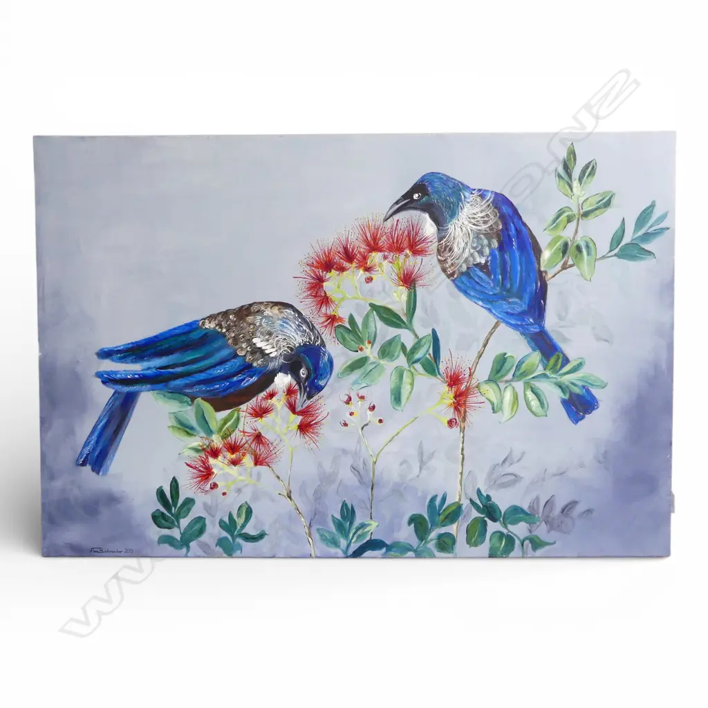 ANN BUCKMASTER, TUI & POHUTUKAWA, ACRYLIC ON CANVAS, 610x910mm Image 1++