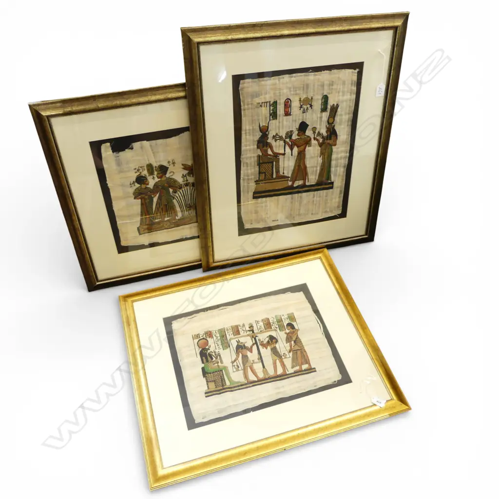 THREE FRAMED EGYPTIAN PAPYRUS 320 X 410MM (EACH) Image 1++