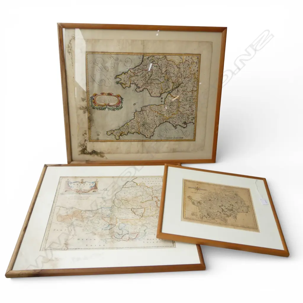 3 ANTIQUE MAPS OF ENGLAND; HERTFORDSHIRE 230x275mm, SOMERSETSHIRE AF, SOUTH WEST AF Image 1++