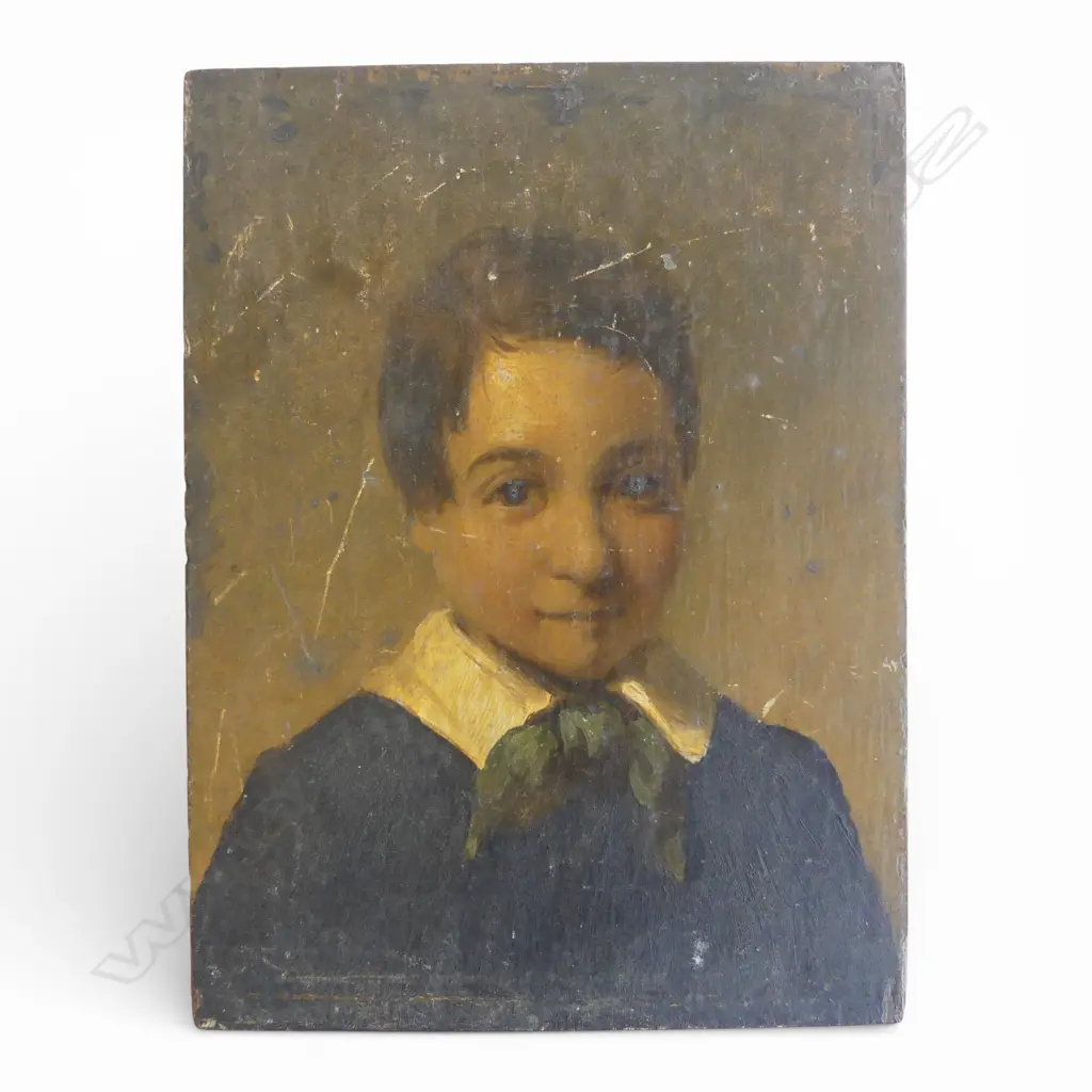 19thC ARTIST UNKNOWN, PORTRAIT OF A BOY, OIL ON PANEL 180x135mm Image 1++
