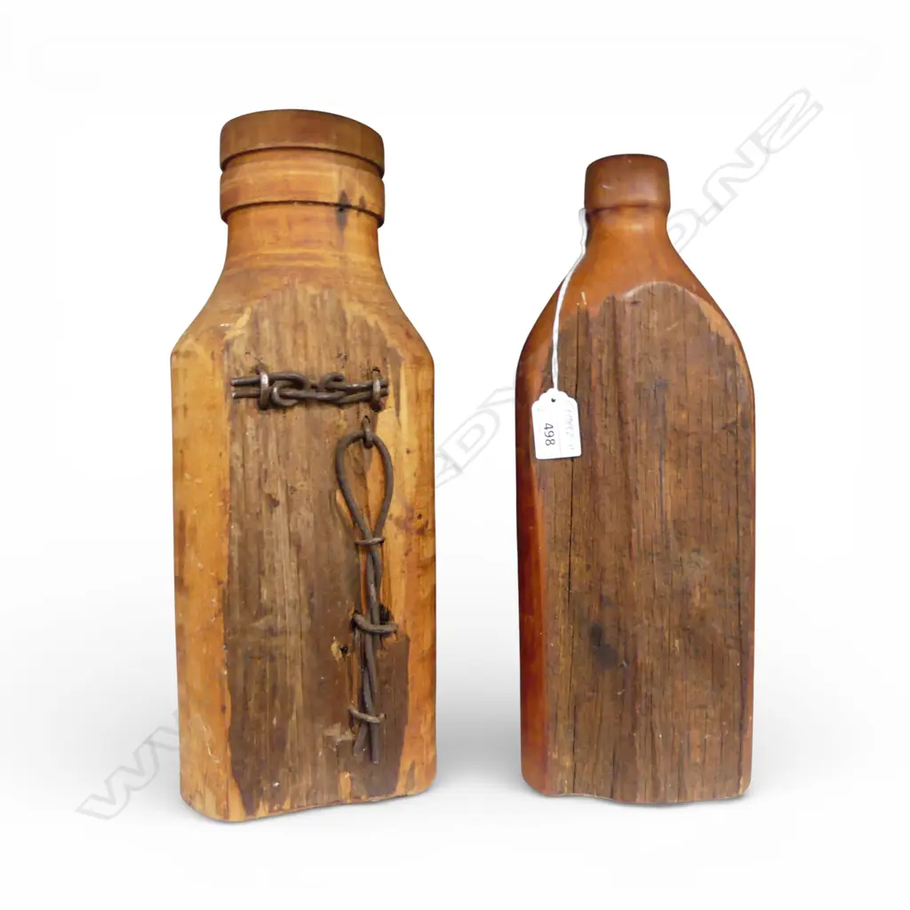 2 WOODEN POST BOTTLES H.370mm Image 1++