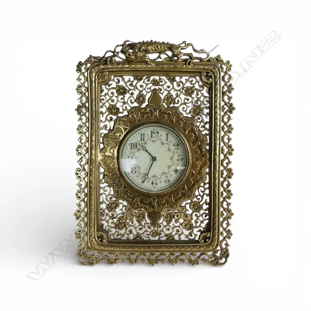 VINTAGE CLOCK IN ORNATE BRASS FRAME 295x305mm Image 1++