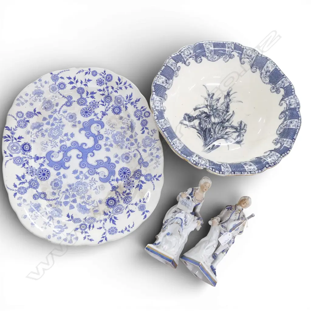 PR FIGURINES H.250mm, LG B/W R. DOULTON IRIS WASH BOWL AF, ASHET W.530mm FAULTS Image 1++