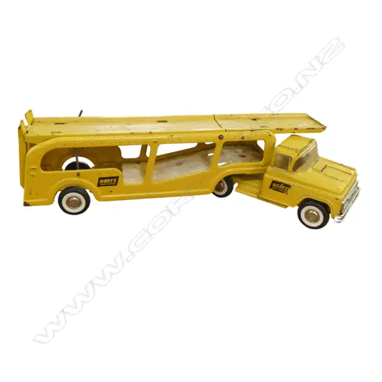 VINTAGE YELLOW METAL CAR TRANSPORTER TOY L.690mm