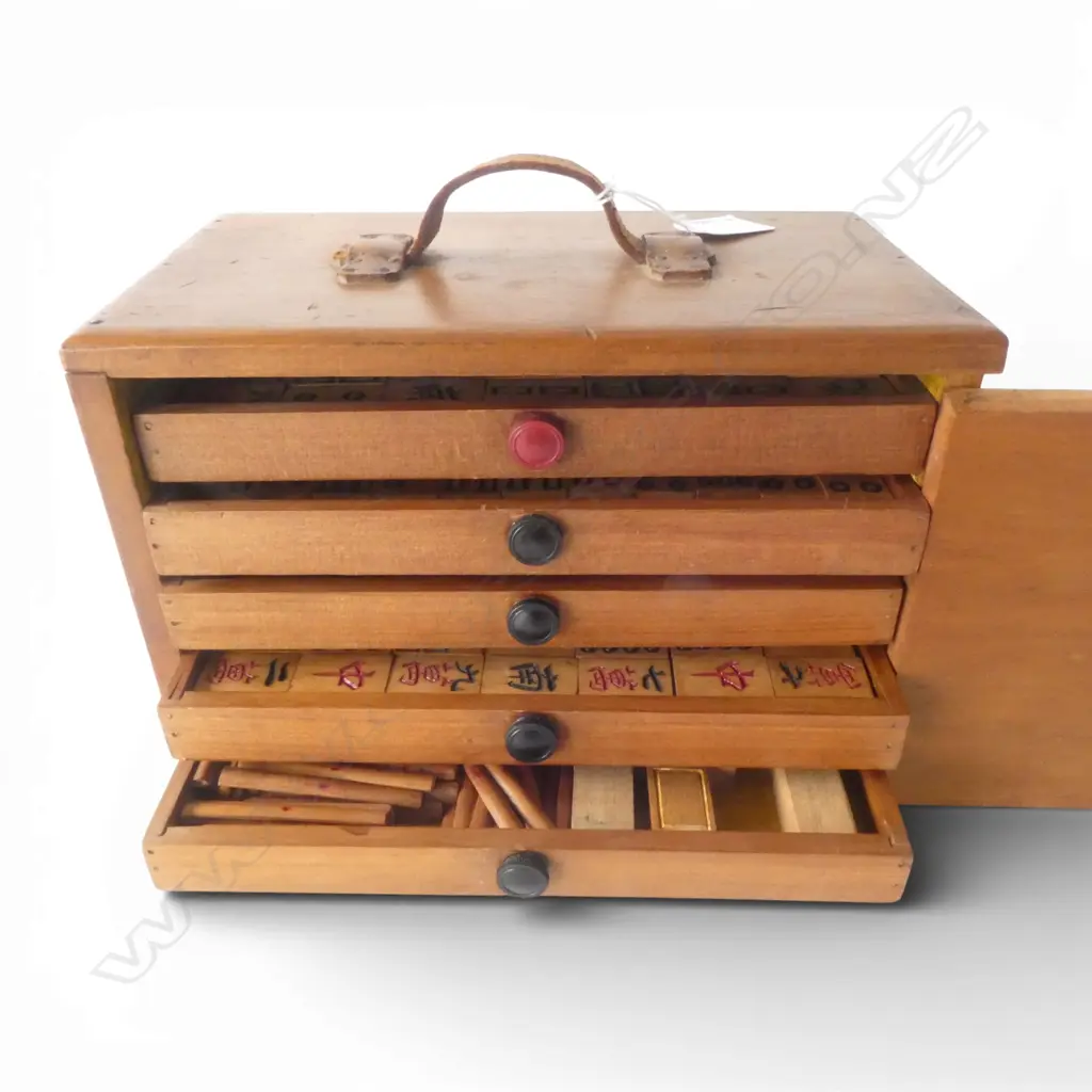 5 DRAWER CASED BACKGAMMON SET with all wooden tiles & makers Image 1++