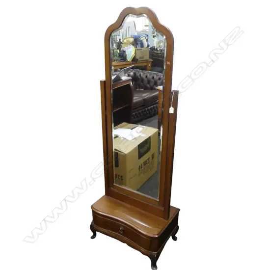MAHOGANY CHEVAL MIRROR with single drawer H.1700mm