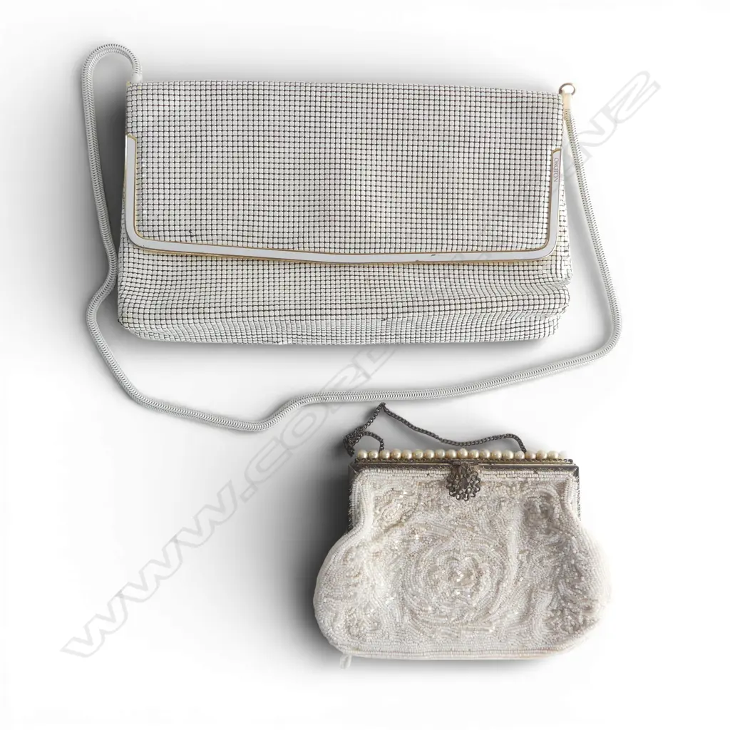 2 VINTAGE HAND BAGES: ORITON + PALE BEADED W MINOR FAULTS Image 1++