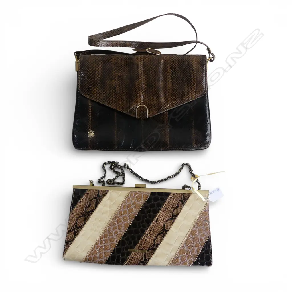 2 VINTAGE SNAKE SKIN HANDS BAGS - 1 FAUX SKIN Image 1++