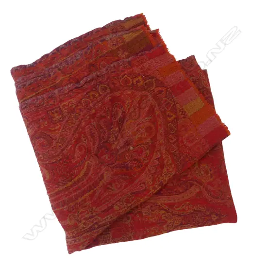 'WOOLMARK' labelled 'PURE NEW WOOL' PAISLEY SHAWL red tones