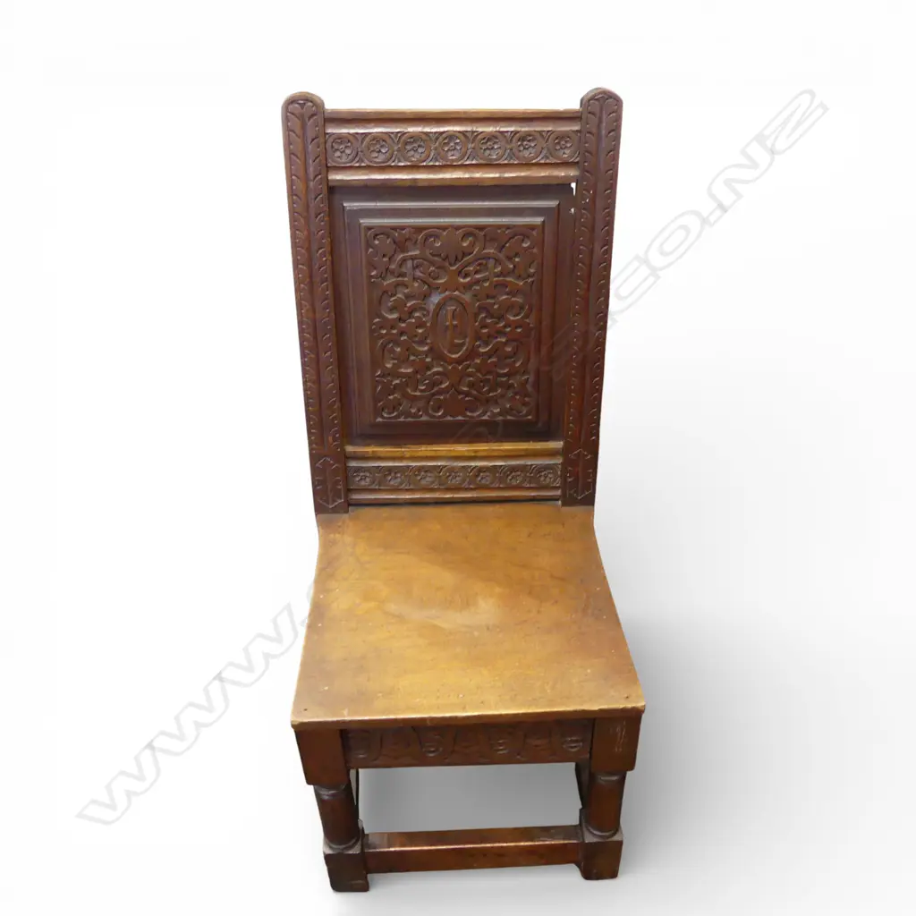 ANTIQUE CARVED OAK WAINSCOTT CHAIR H.1040mm Image 1++