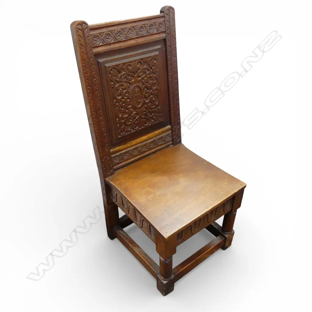 ANTIQUE CARVED OAK WAINSCOTT CHAIR H.1040mm Image 1++