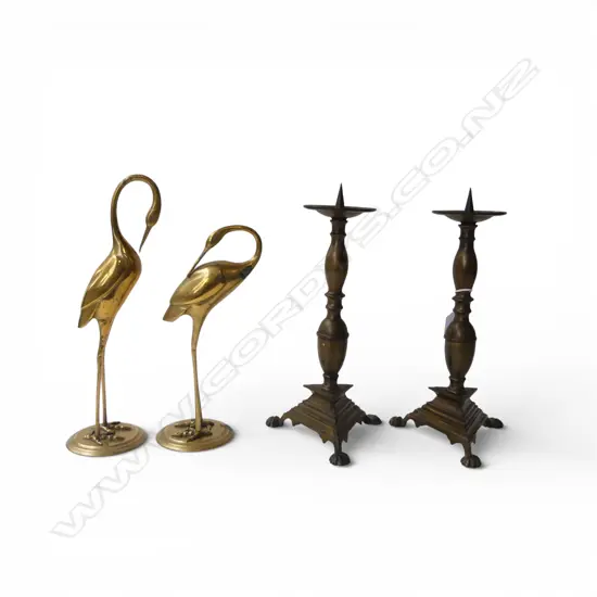 PR BRASS CANDLESTICKS H.300mm, 2 BRASS BIRDS H.310mm