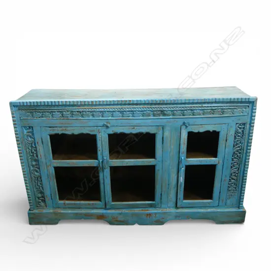 INDONESIAN CARVED WOOD SIDEBOARD BUFFET IN BLUE 980 (h) X 1580 (w) X 410 (d)  