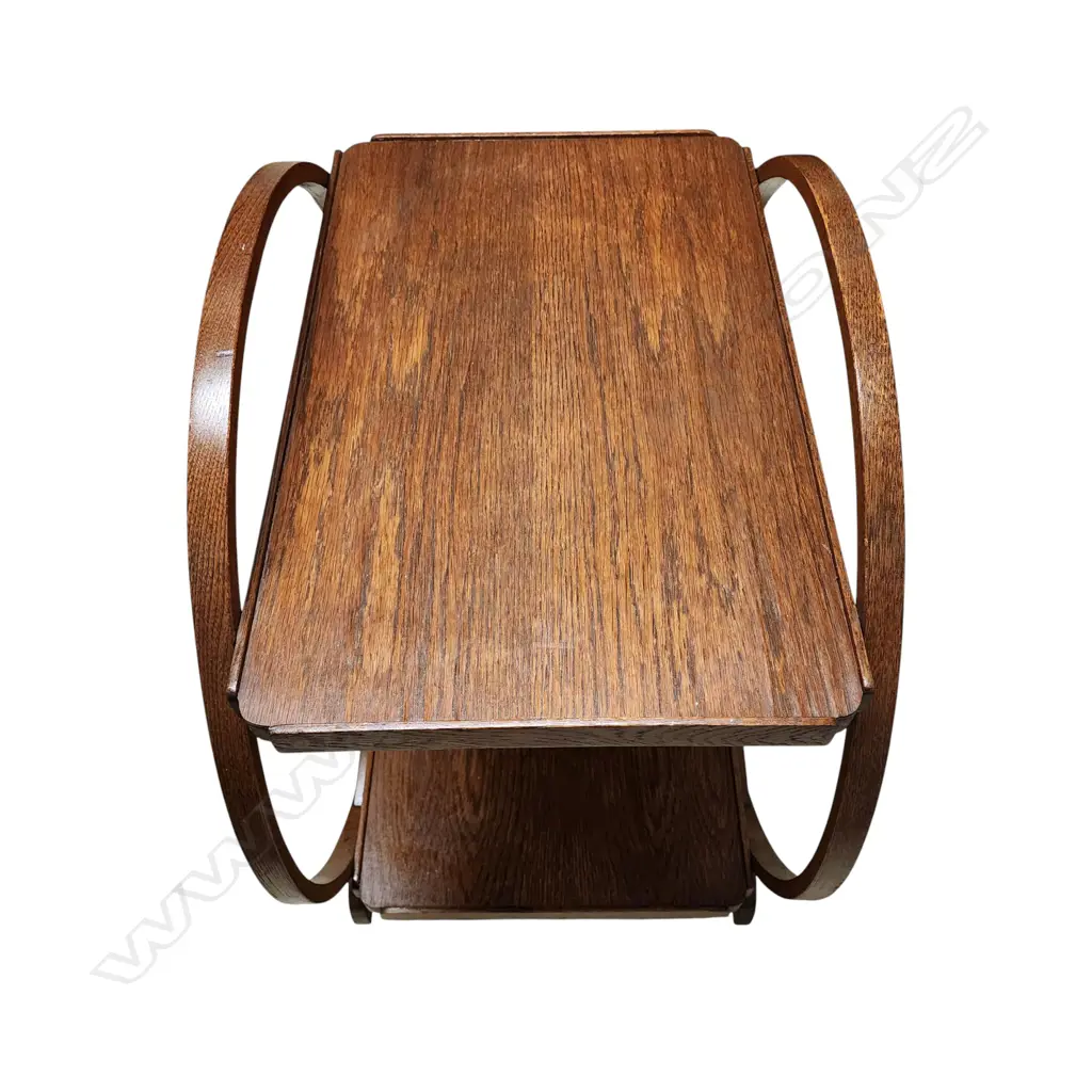 ART DECO TWO-TIERED OAK DRINKS OR TEA TROLLEY,1930S TO 1940S (750x450mm) Image 1++