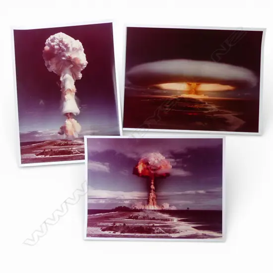 3 PHOTOGRAPHIC PRINTS OF FRENCH ATOMIC MUSHROOM CLOUDS IN FRENCH POLYNESIA 405x305mm