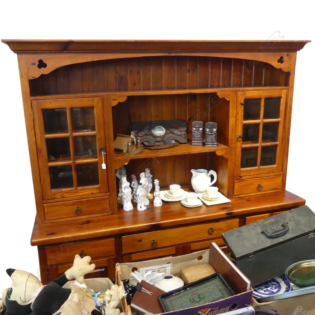 CONTEMPORARY DUTCH STYLE DRESSER 2000 X 1940MM (MINOR DAMAGE TO TOP PEDIMENT AND SCRATCHES ON SURFACE) Image 1++