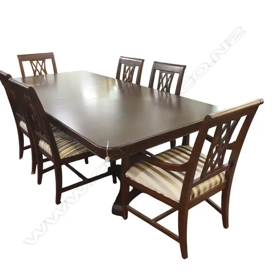 ETHAN ALLEN 'SANDERS' DOUBLE PEDESTAL EXTENSION DINING TABLE & 6 CHAIRS (2 CARVERS) 2440x1170x750mm