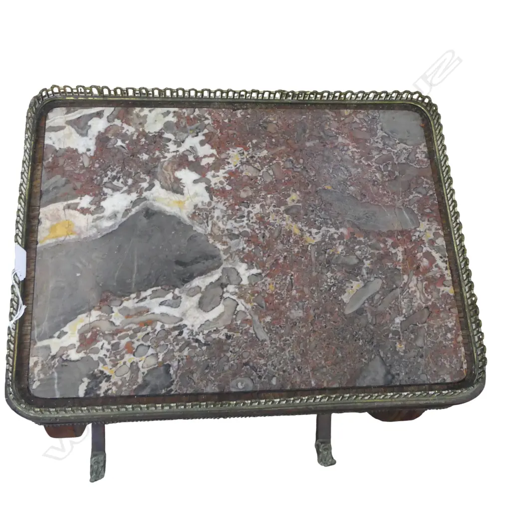 A VICTORIAN WASHSTAND WITH MARBLE TOP  BRASS GALLERY SURROUND AND LYRE ENDS 485 x 380 x 750mm  Requires minor attention Image 1++