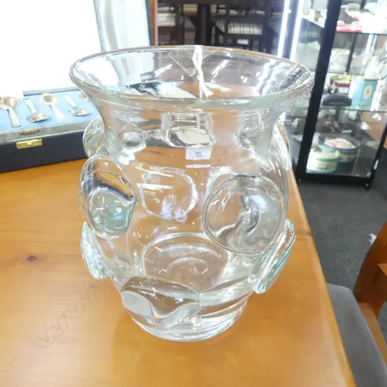 Aerin Abel small Vase in Clear Glass. Mouth Blown w applied knops H.180mm