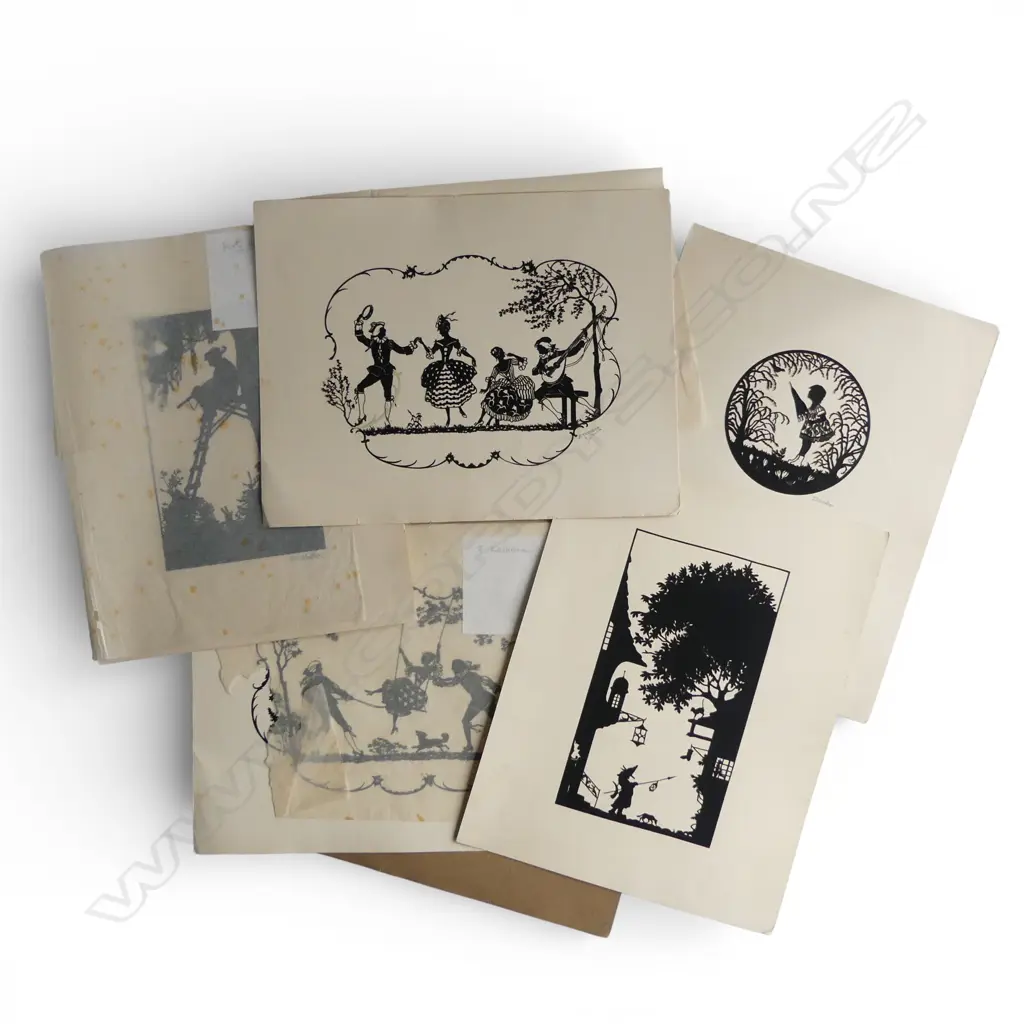 5 VINTAGE GERMAN 'SCHERENSCHNITTE' PAPER CUT OUR ART 250x320mm Image 1++