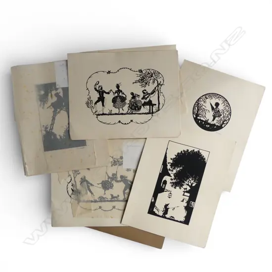 5 VINTAGE GERMAN 'SCHERENSCHNITTE' PAPER CUT OUR ART 250x320mm