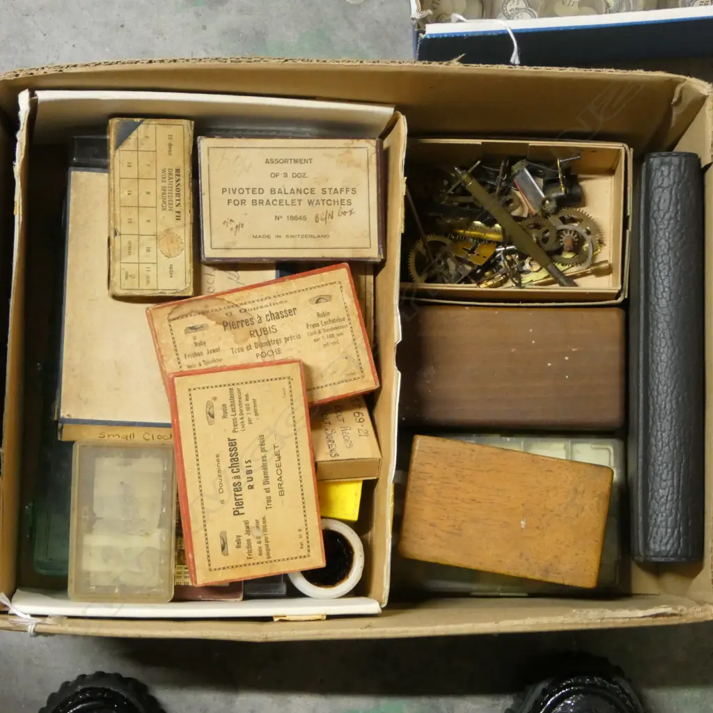 BOX OF WATCH GLASSES & BOX WATCH PARTS ETC Image 1++