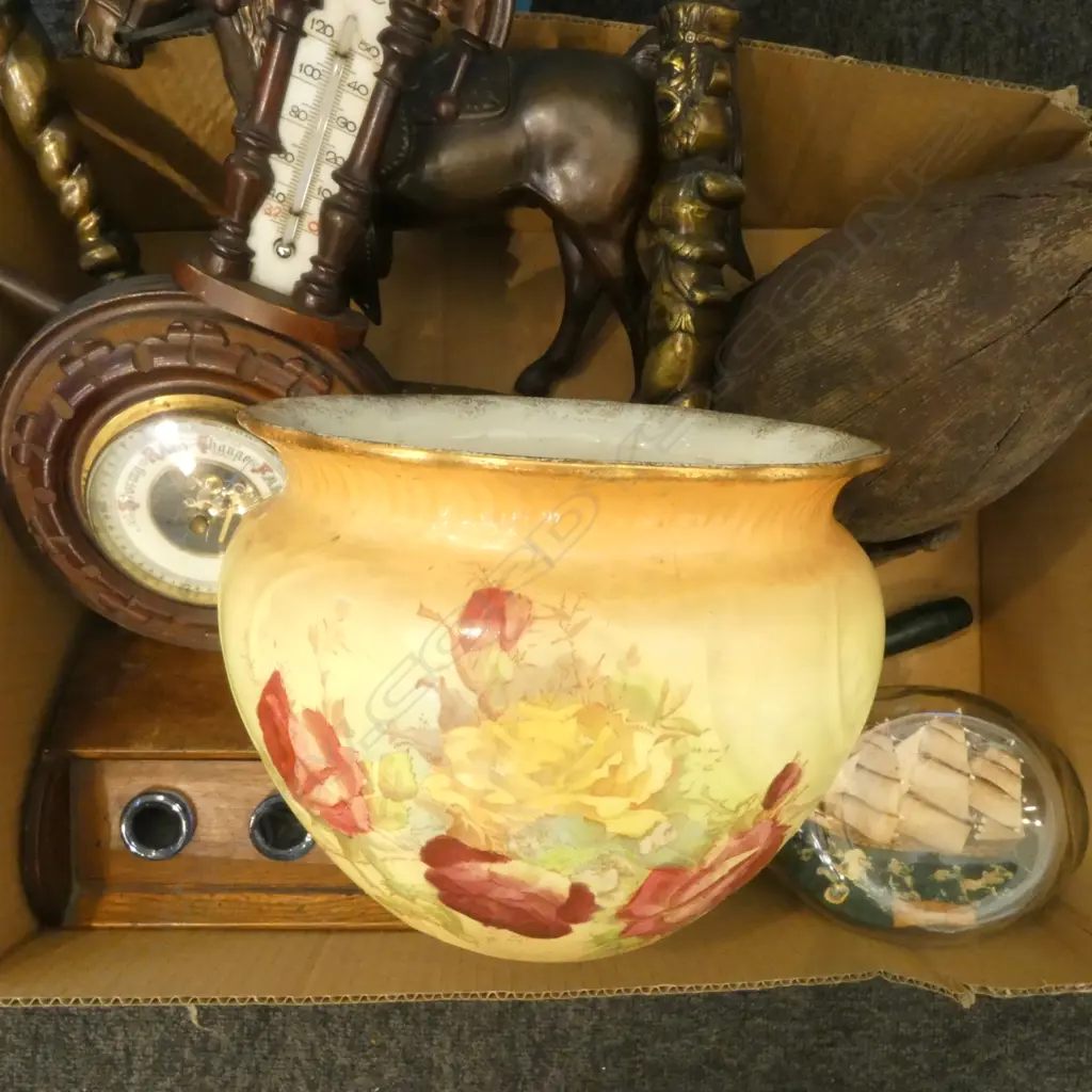 BAROMETER, PR BRASS CANDLESTICKS, INKWELL, POTTY ETC Image 1++