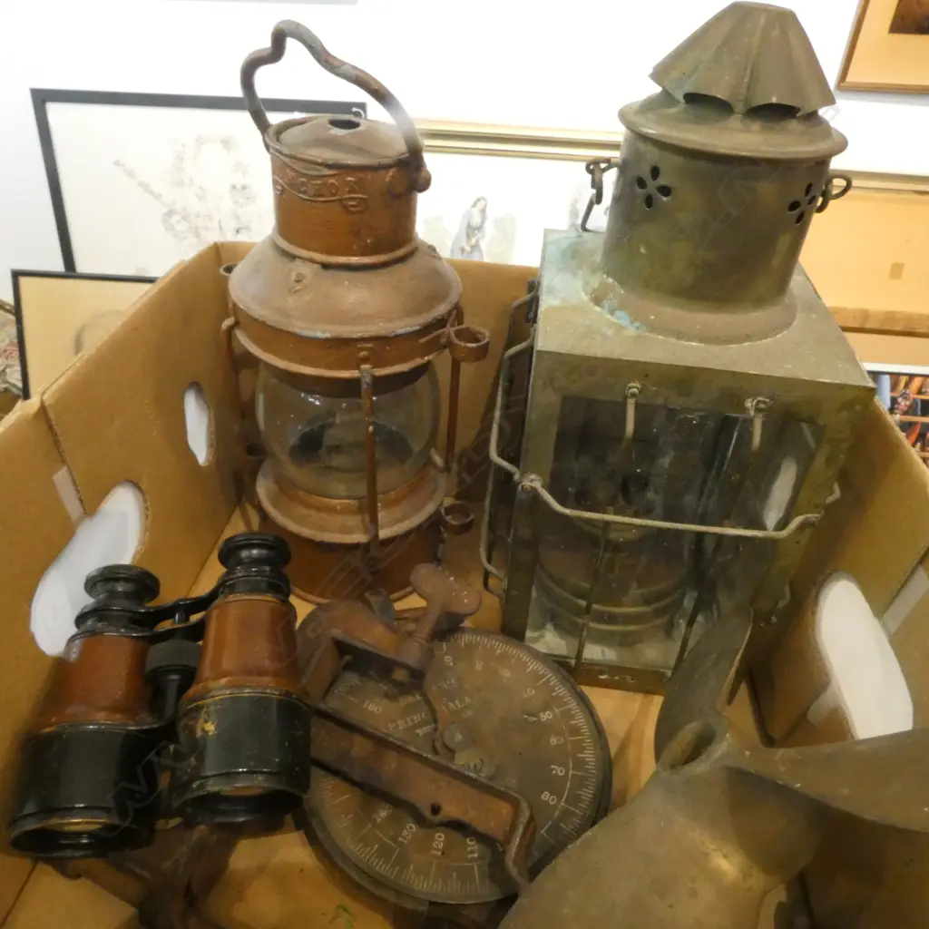 2 LANTERNS,, BRASS PROPELLER, OPERA GLASSES ETC Image 1++