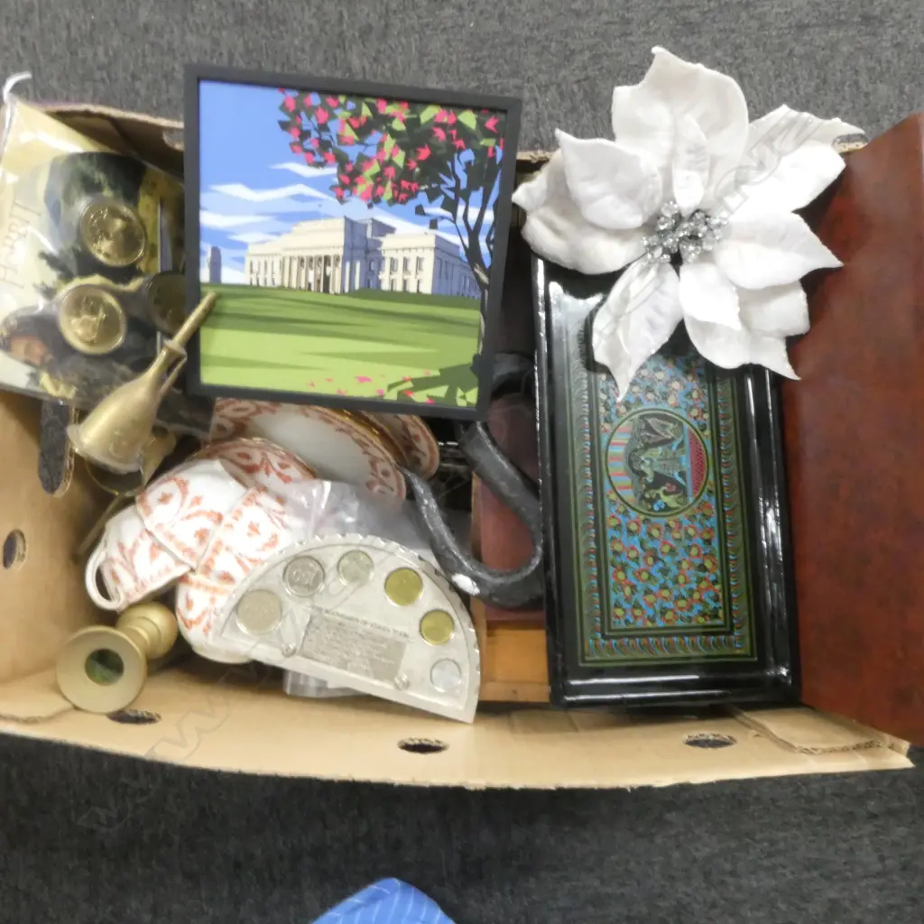 CHINA, 2 ORIENTAL WOODEN BOXES, STAMPS ETC Image 1++