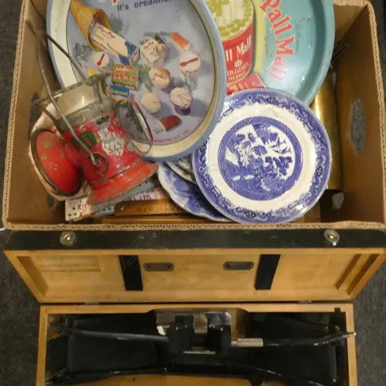 ASST. RULERS, B/W PLATES, TRAYS, US ARMY MAGNIFYING STEREOSCOPE ETC