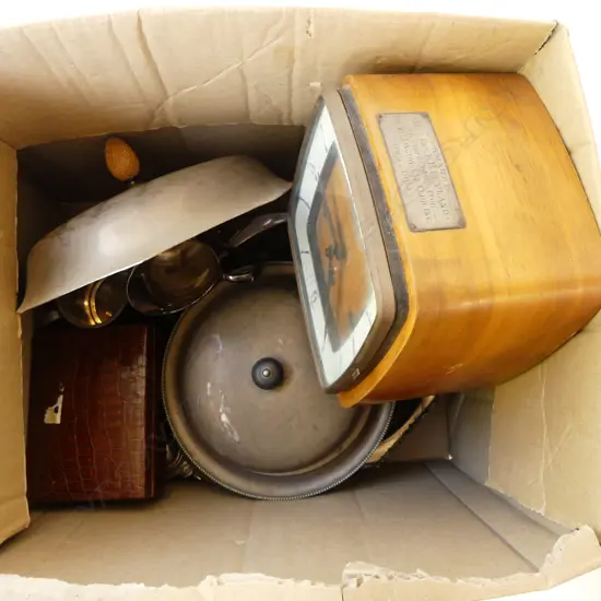 ASST. SILVER PLATE + VINTAGE JEWELLERY BOX CLOCK, etc