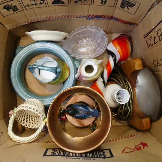 ASST. CHINA Incl. CARVED SHELL LIGHT, BRASS STAND, etc