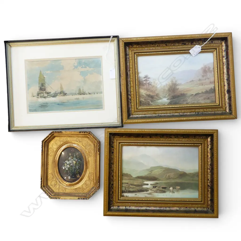 2 FRAMED PRINTS, SIGNED WATERCOLOUR DEPICITNG JUNKERS & FLORAL PAINTING Image 1++