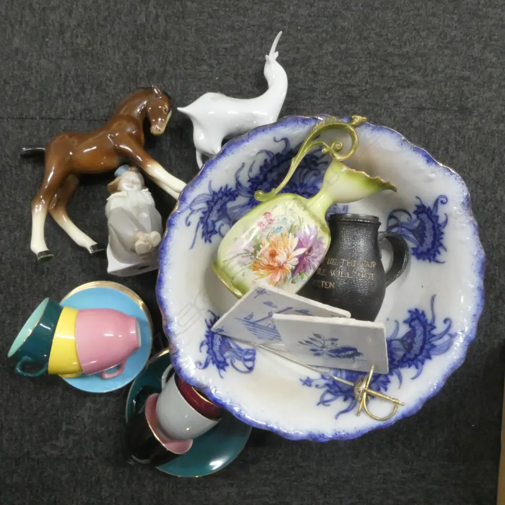 BOX OF ASST. CHINA etc; MARCO CLOWN, FOAL, BASIN, 6 C/S, etc Image 1++
