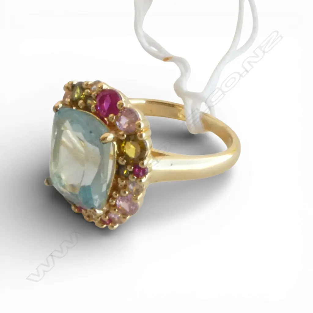 BLUE TOPAZ & SILVER GILT DRESS RING, 6.5ct, AIG CERT SIZE Q Image 1++