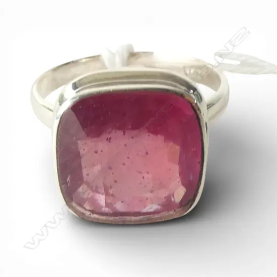 SILVER & RUBY  (TREATED) RING SIZE P