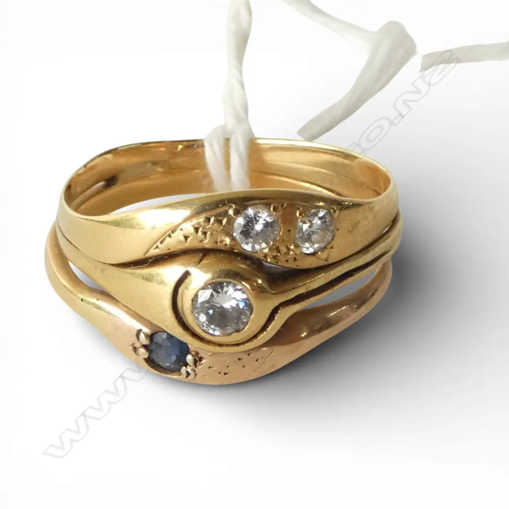 9CT GOLD DIAMOND AND SAPPHIRE TRIPLE RING 6.22gms SIZE U Image 1++