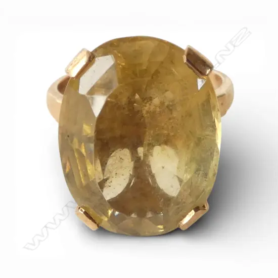 9ct GOLD & LGE CITRINE DRESS RING 5.75gms SIZE M