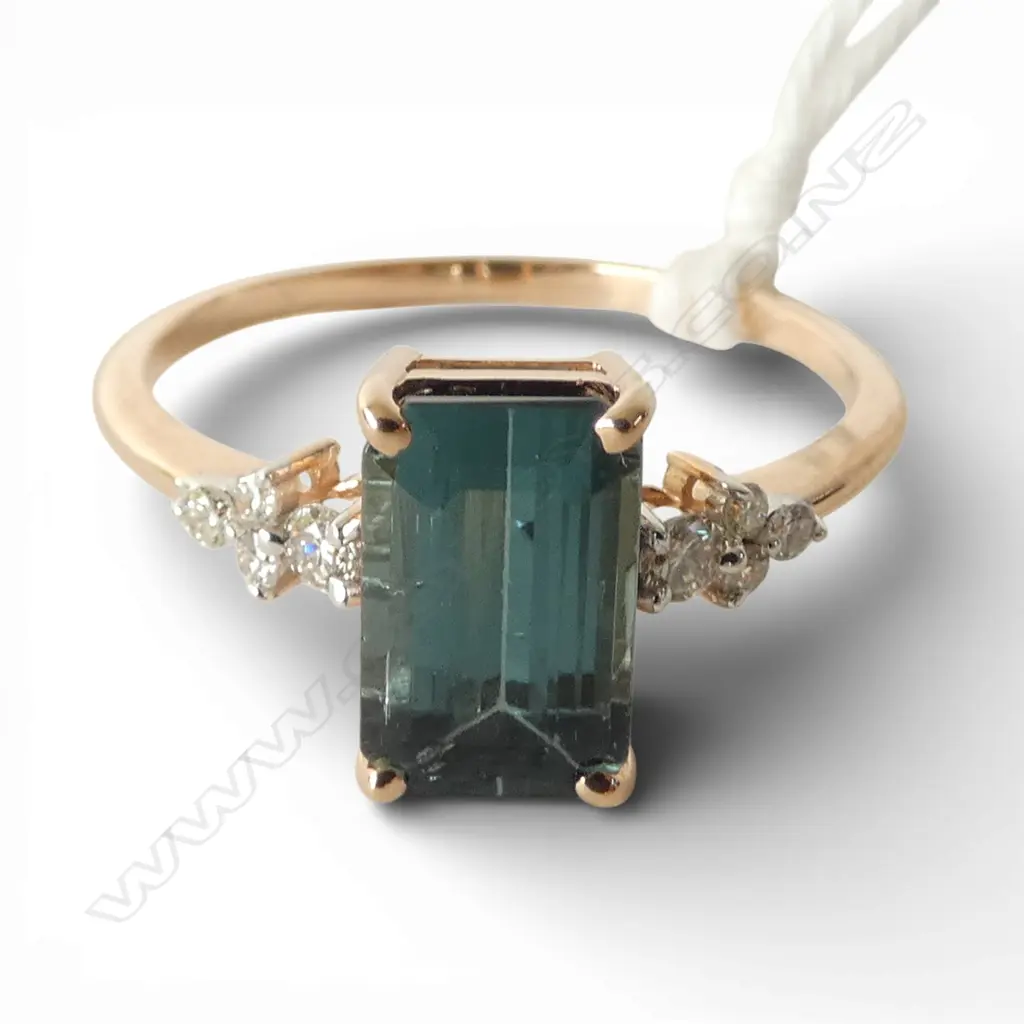 PR 14ct TOURMALINE & DIAMOND RING, 2gm SIZE P Image 1++